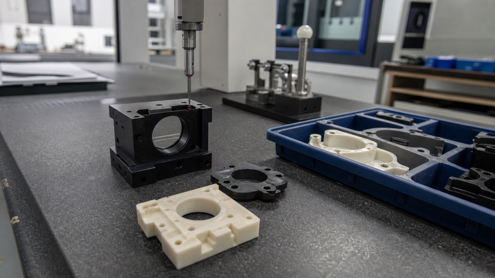 Density comparison and CNC machining of glass-filled and carbon-filled polymer components