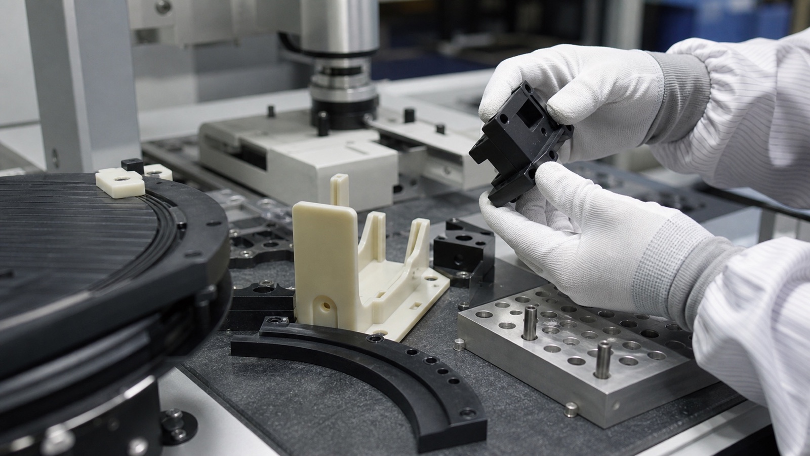精密加工工作台上的 ESD 與導電級 CNC 加工 PEEK 組件