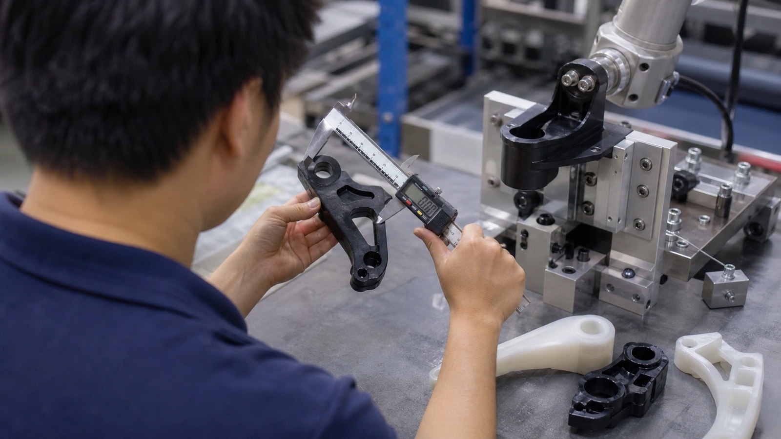 Engineering plastic 3D printed parts prepared for dimensional inspection