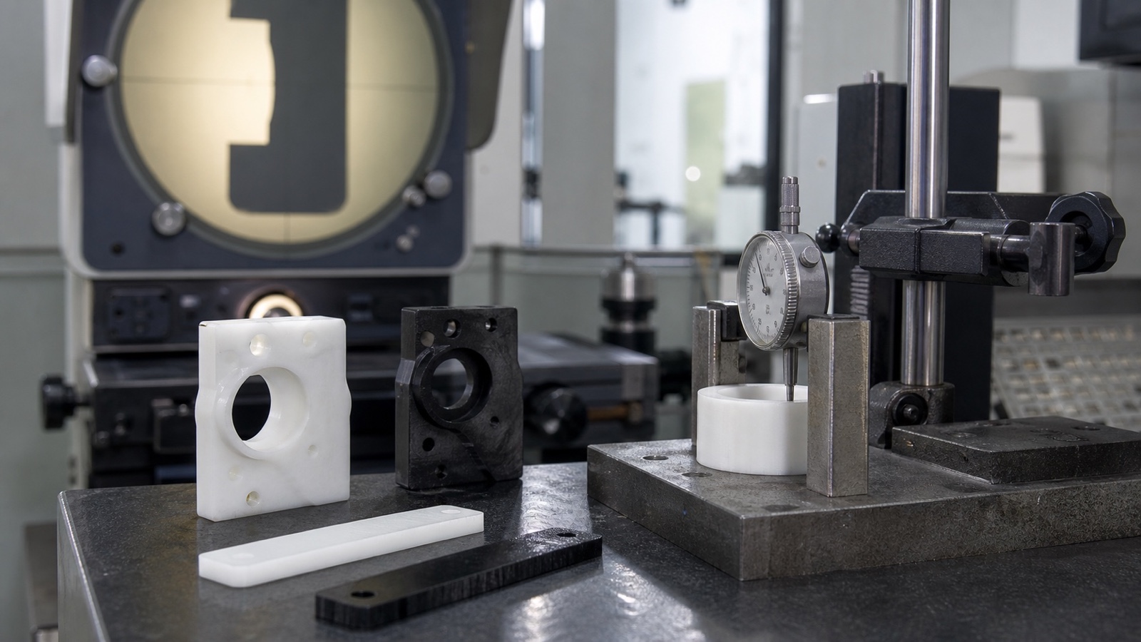 Precision machined POM and nylon engineering plastic components for thermal and dimensional comparison