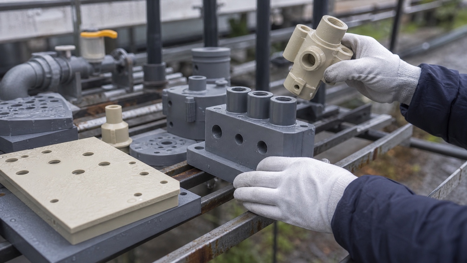 Componenti per tubazioni industriali in PVC e CPVC preparati per la selezione ingegneristica