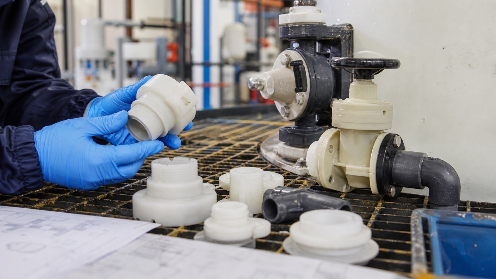Composants de vanne chimique et blocs collecteurs usinés CNC en PVDF et polypropylène