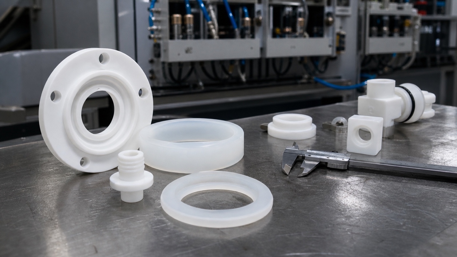 Precision fluoropolymer components used in a chemical processing assembly