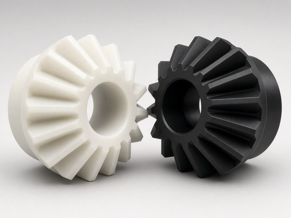 CNC machined plastic bevel gears with precision tooth profiles