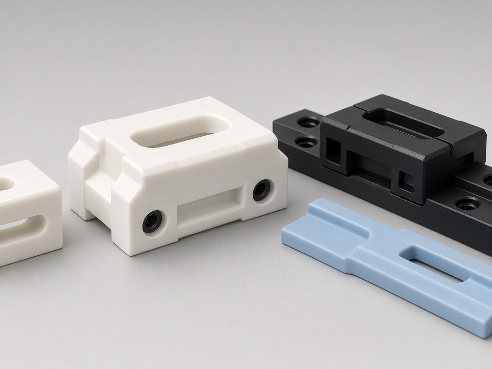 Composants de guidage en plastique technique usinés CNC pour lignes d'assemblage automatisées