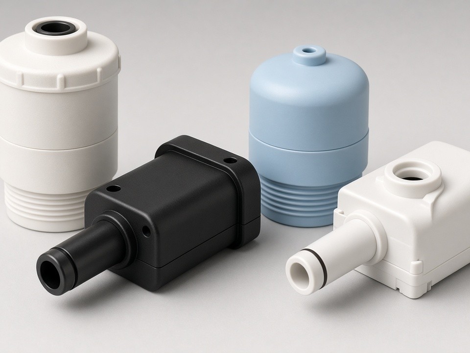 Machined plastic sensor housing with mounting faces and threaded cable entry ports